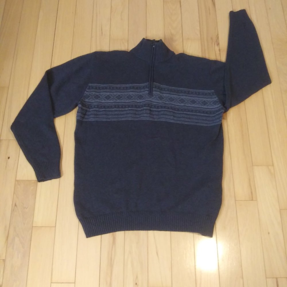 Oscar De La Renta mens   pullover gray sweater 1/4 zip 100% cotton  size   XL